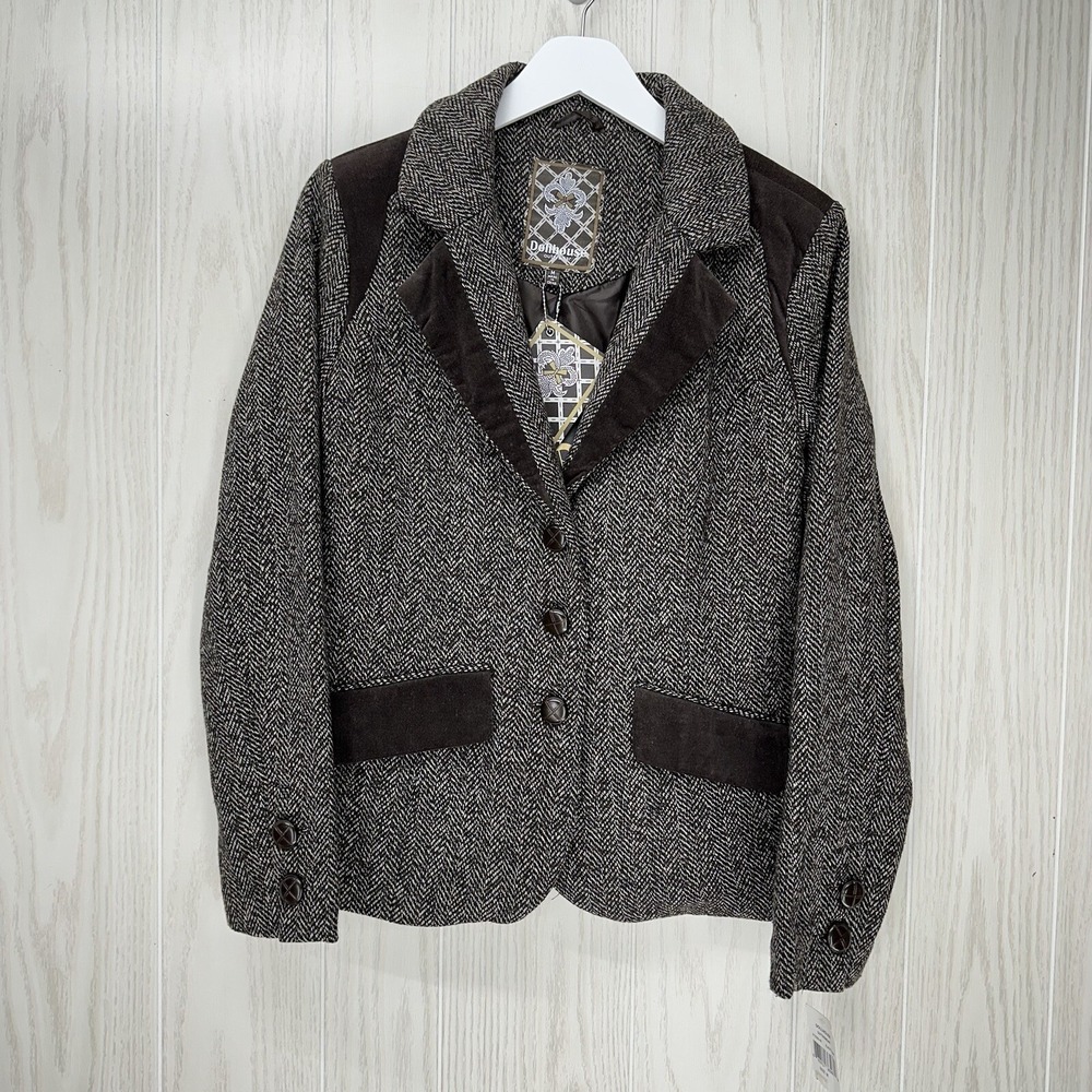 Dollhouse Tweed Coat Womens Size M Brown Tweed Poly‎ Wool Blend Button Front